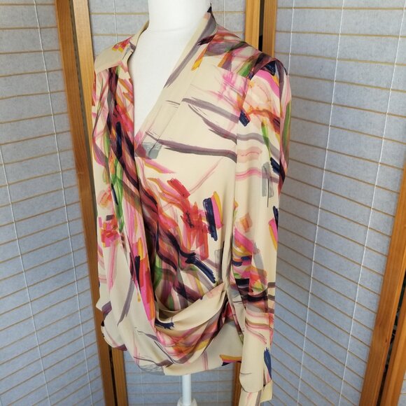 Anthropologie Blouse HD in Paris Watercolor Draped Surplice Neckline Camille 10 - Picture 4 of 10